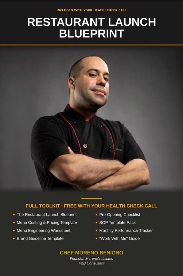 Restaurant Launch Blueprint ebook cover by Chef Moreno Benigno, Moreno's Italiano Cebu