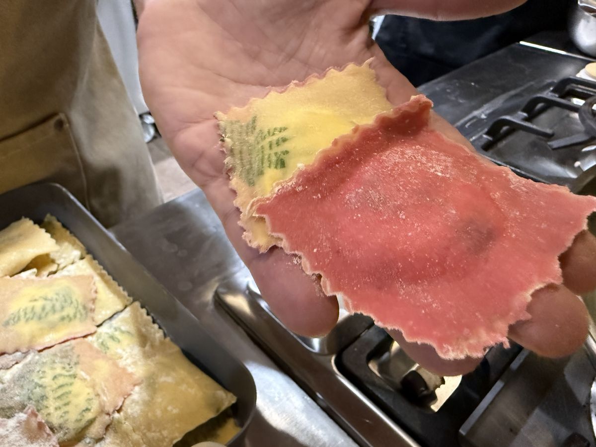 Hand-made ravioli: herb-pressed and beet-colored dough, Chef Moreno Benigno class in Santa Rosa, Laguna